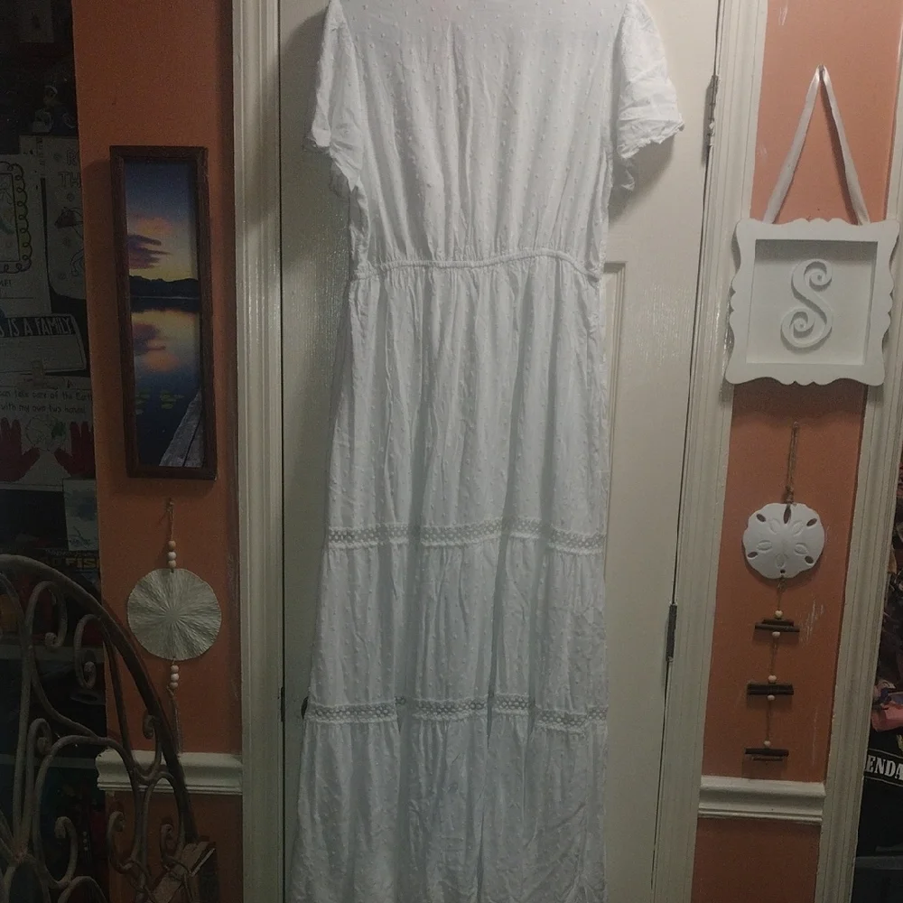 Knox Rose White Eyelet Tiered Maxi Dress With Pockets 100% Cotton - Picture 6 of 6
